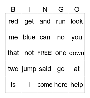 Black Word List Bingo Card