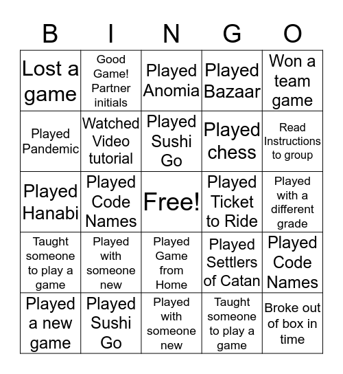 Strategy Games iXplore Bingo Card