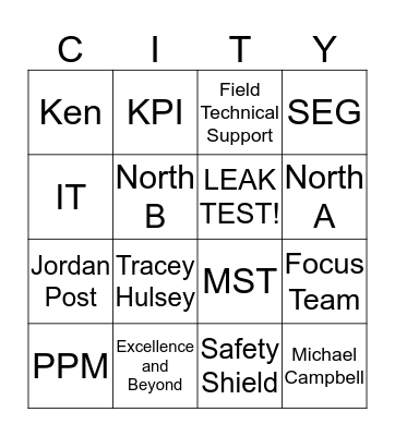 It's City Bingo Time! Bingo Card