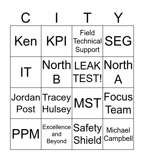 It's City Bingo Time! Bingo Card
