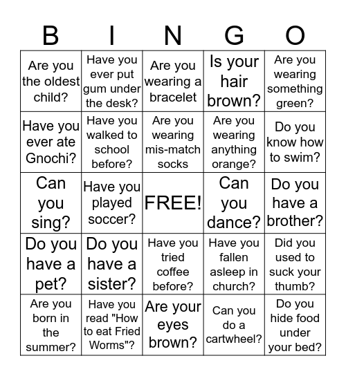 Fun Creative Writing Bingo Card