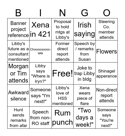 Farewell Bingo Card