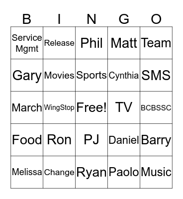 Ron's Team - Bingo Card