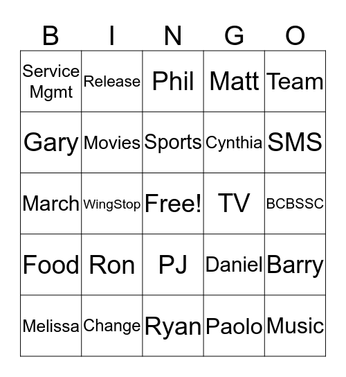 Ron's Team - Bingo Card