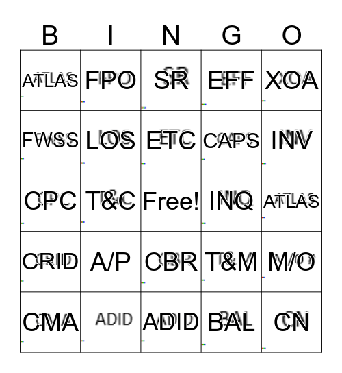 Abbreviations Bingo Card