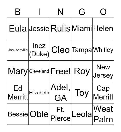 Merritt Bingo Card