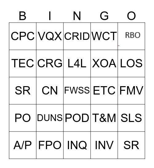 Xerox Acronyms Bingo Card