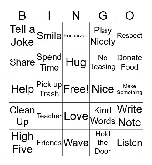 Kindness Bingo Card