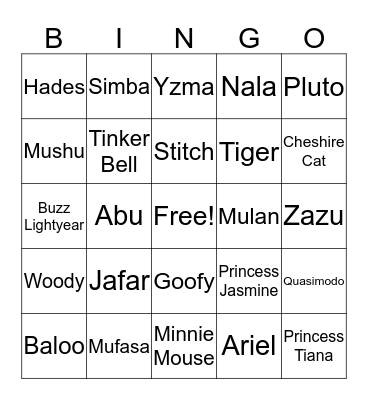 Disney Bingo  Bingo Card