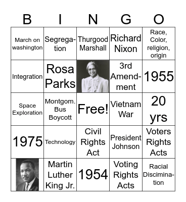 5th Grade Unit on Civil Rights by Adon Hill Bingo Card