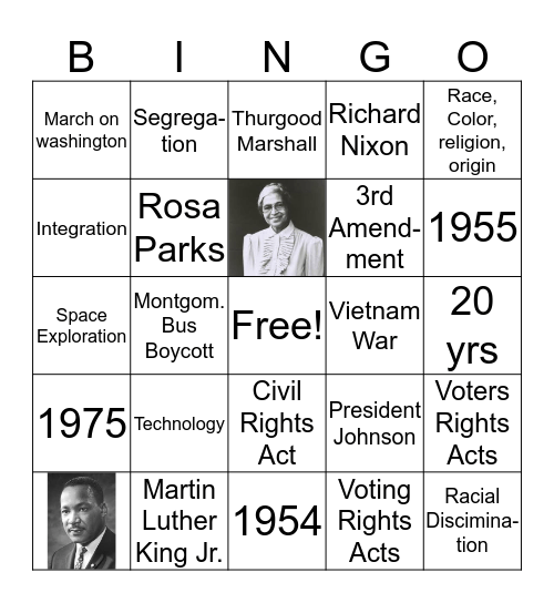 5th Grade Unit on Civil Rights by Adon Hill Bingo Card