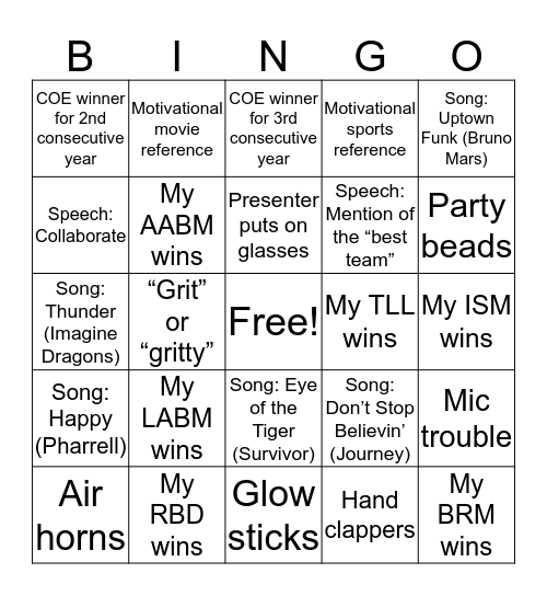 MS Awards Gala BINGO Card