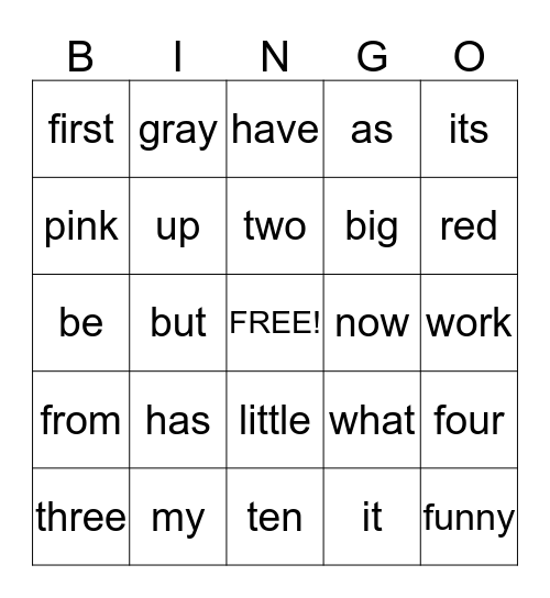 Yellow Word List Bingo Card