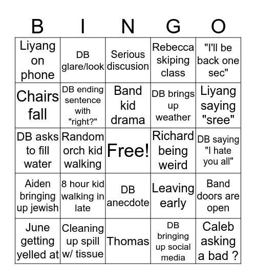 8th hour bingo Card