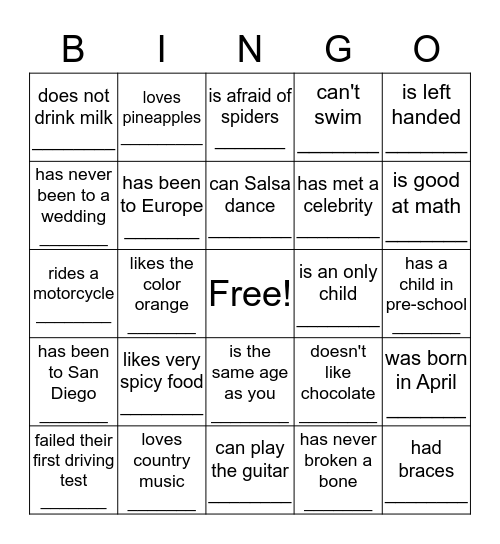 Find Someone Who.... Bingo Card