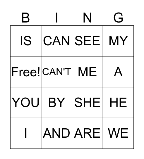 Sight Word Bingo Card