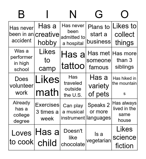 Human Bingo Card