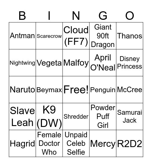 Planet Comicon Bingo Card