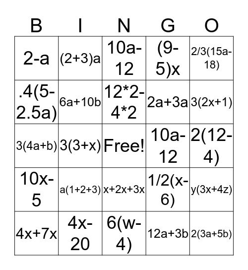 Distributive Bingo Card