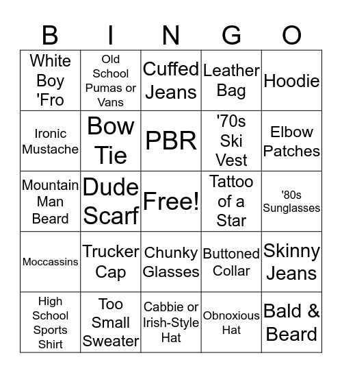 Hipster Bingo Card