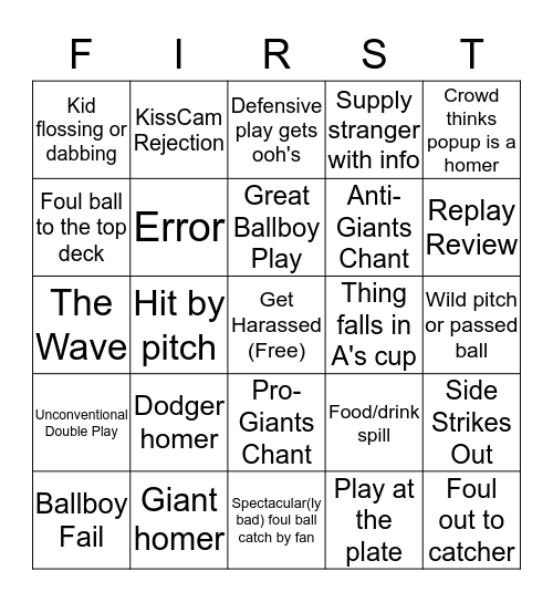 Baseball Bingo Card