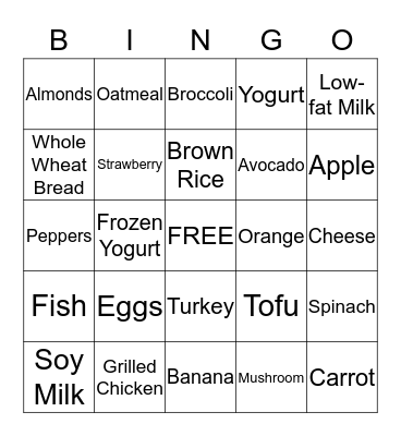 Healthy Food BINGO Card