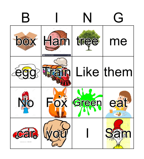 Green Eggs and Ham Bingo Card