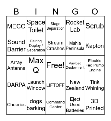 DARPA R3D2 Launch Bingo Card