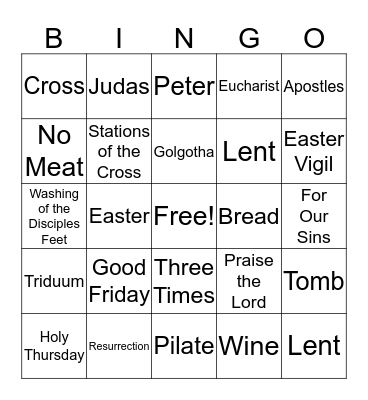 Triduum Bingo Card