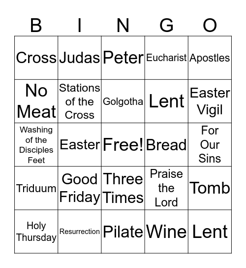 Triduum Bingo Card