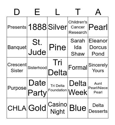 Tri Delta Bingo Card