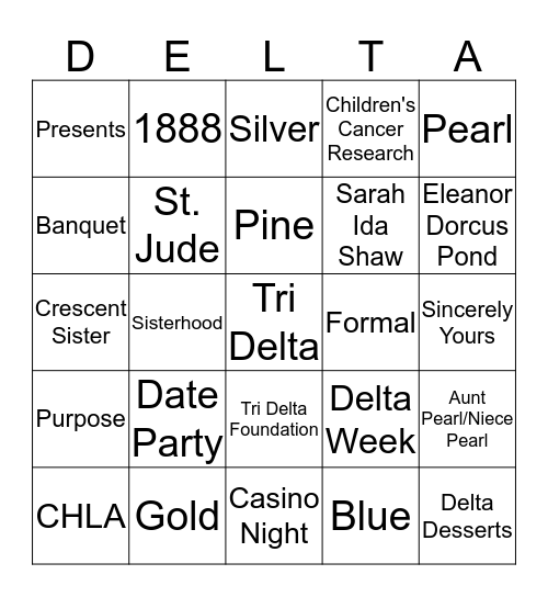 Tri Delta Bingo Card