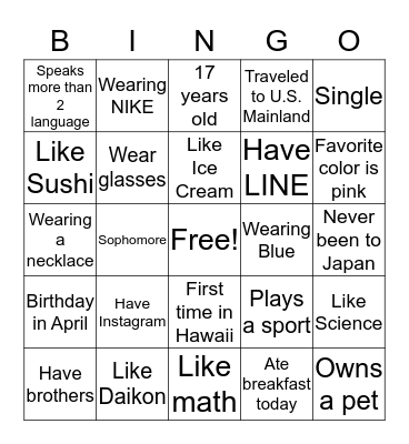 Human Bingo Card