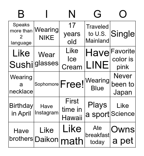 Human Bingo Card