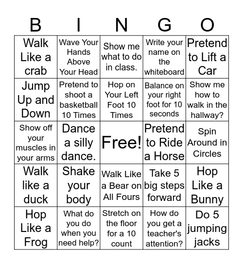 Get Movin' Bingo Card