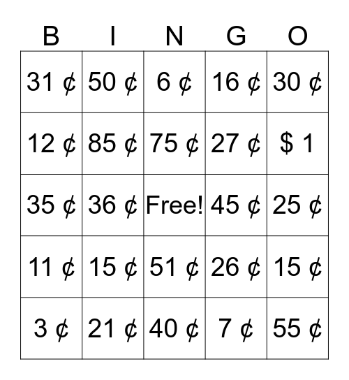 Coin Bingo Card