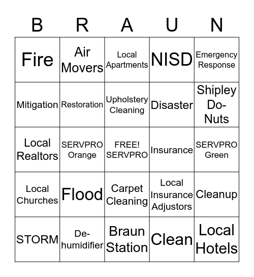 SERVPRO of Braun Station Bingo Card