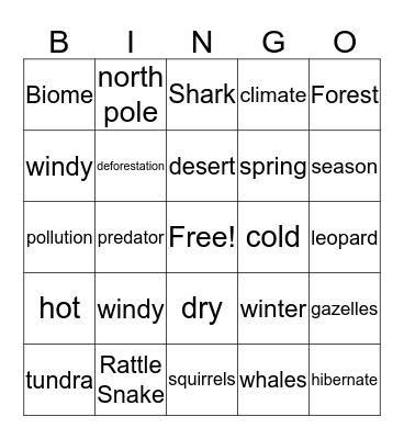 Ecosystems Bingo Card
