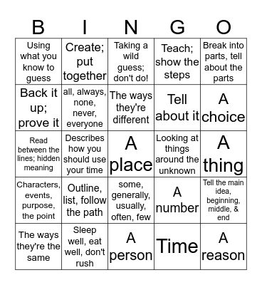 Testing Strategy Definitions Bingo Card
