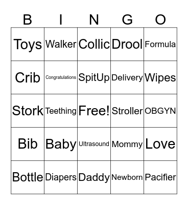 Oliver's Baby Bingo Card