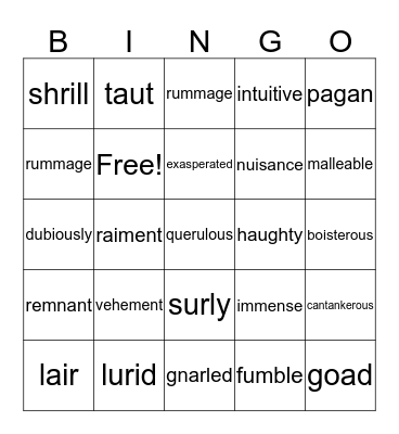 Dragonwings Vocabulary Bingo Card