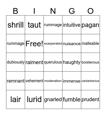 Dragonwings Vocabulary Bingo Card