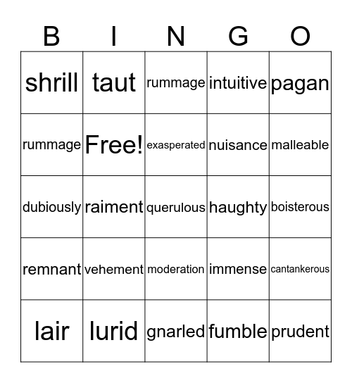 Dragonwings Vocabulary Bingo Card