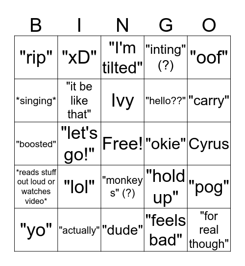 Benny Bingo Card