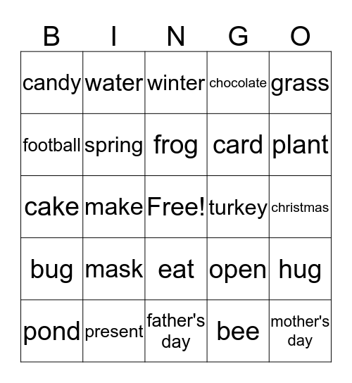 Vocabulary Review Bingo Card