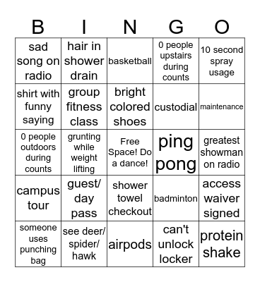 Campus Rec Bingo Card