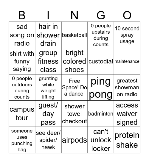 Campus Rec Bingo Card