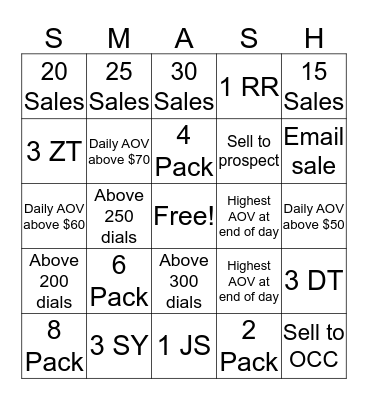 SMASH BINGO Card