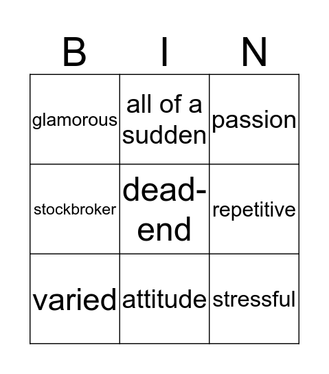 Unit 8: "The big question" vocabulary Bingo Card