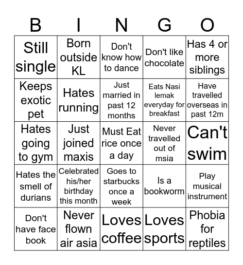 MAXIS BINGO Card